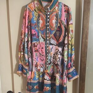 Colorful Patterned Button-Up Dress